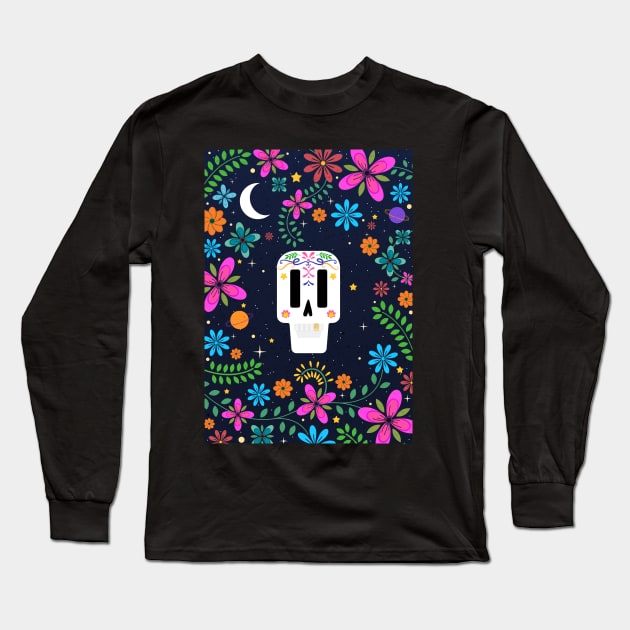 Sugar Skull Dia De Los Muertos Day of the Dead Halloween Long Sleeve T-Shirt by CoconuTacha